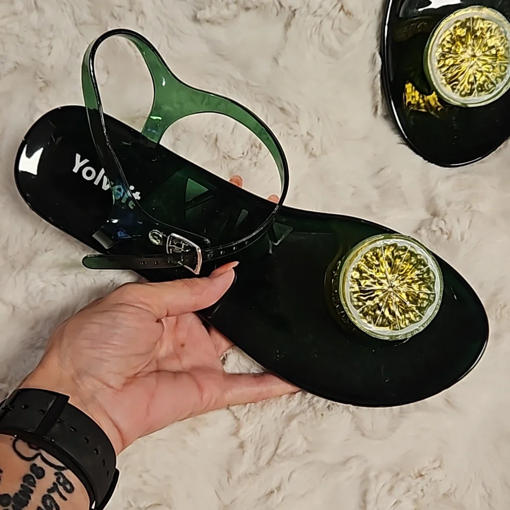 Lime slices slippers flip flops green sz.40 9- 9.5 new no tags beach tropical - Picture 9 of 10